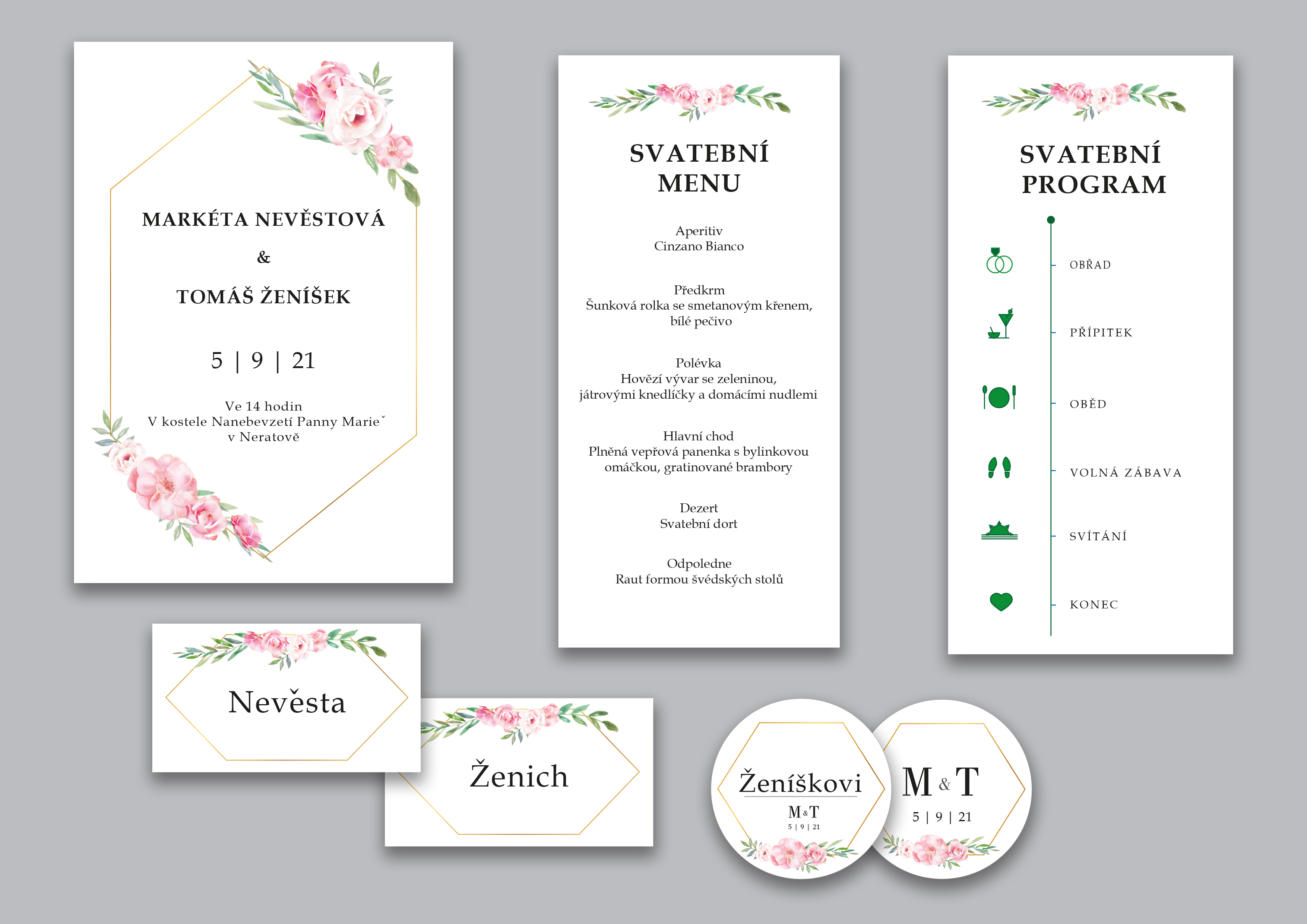 Svatební visačka 2 - ELEGANTNÍ SE ZLATOU A RŮŽEMI