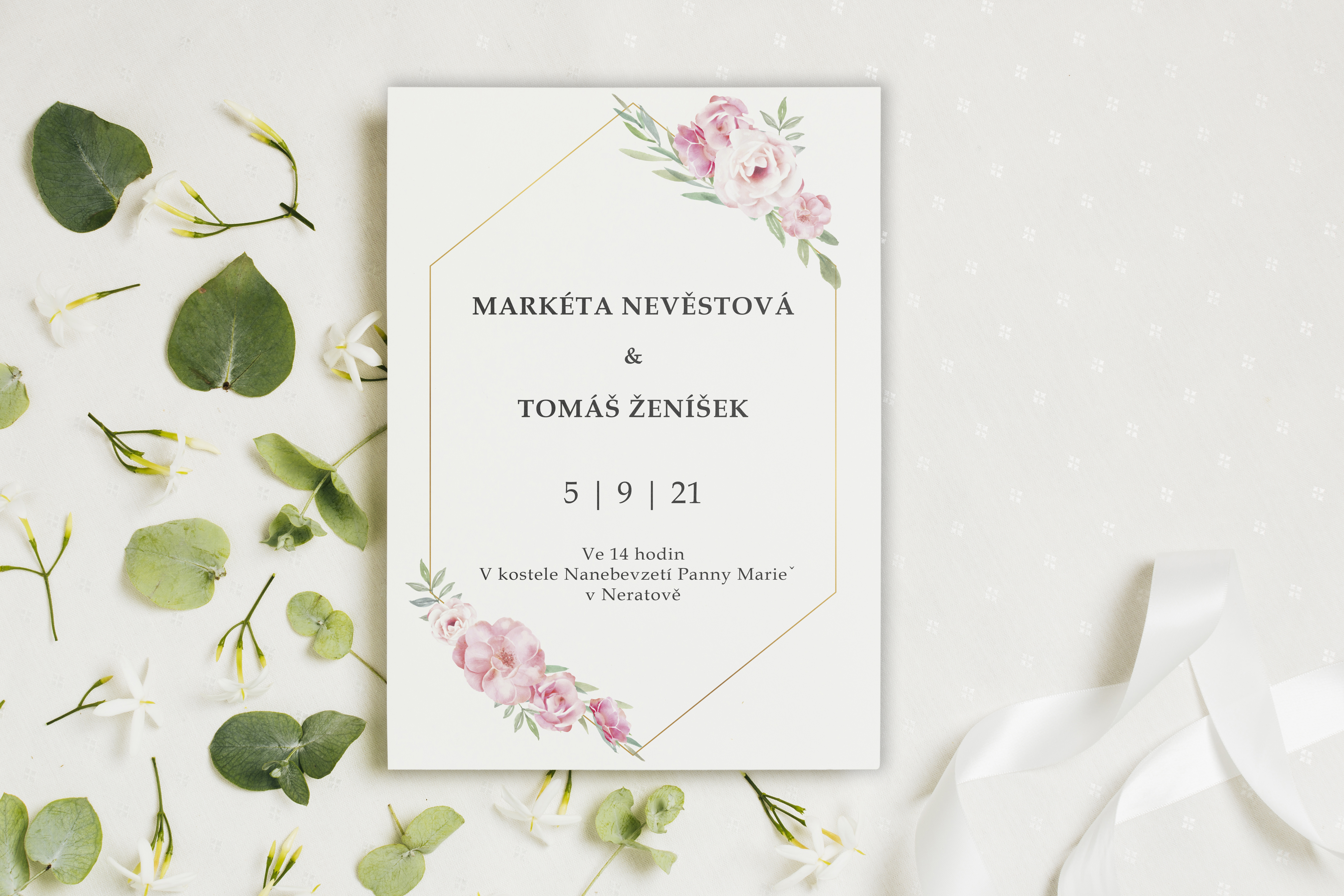 Svatební visačka 2 - ELEGANTNÍ SE ZLATOU A RŮŽEMI